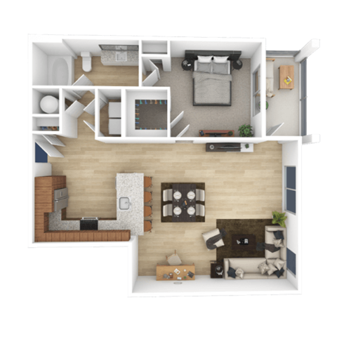 Floor plan for 1 bed, 1 bath, 854 sqft